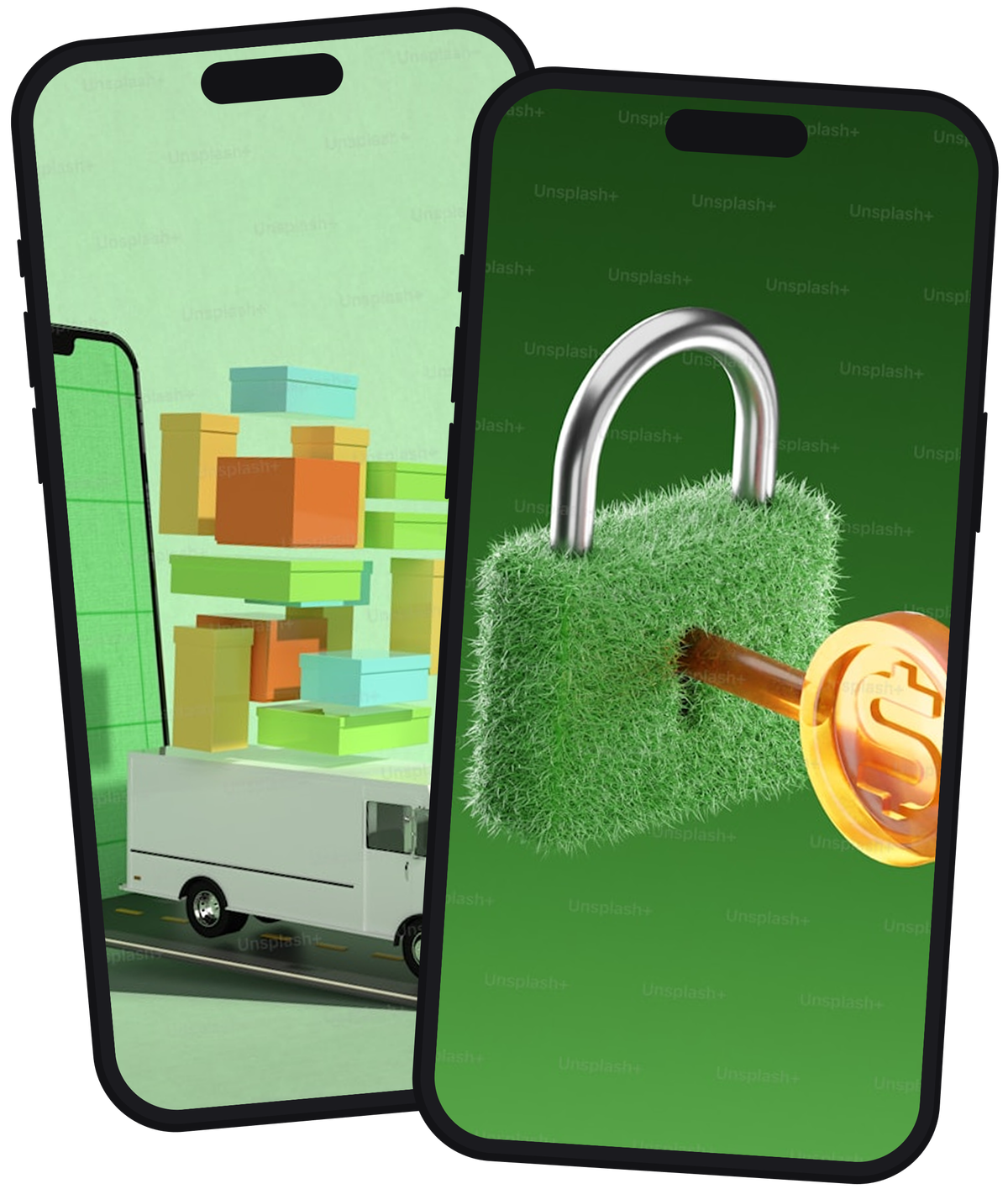 Mobile phones showing crypto rewards and security